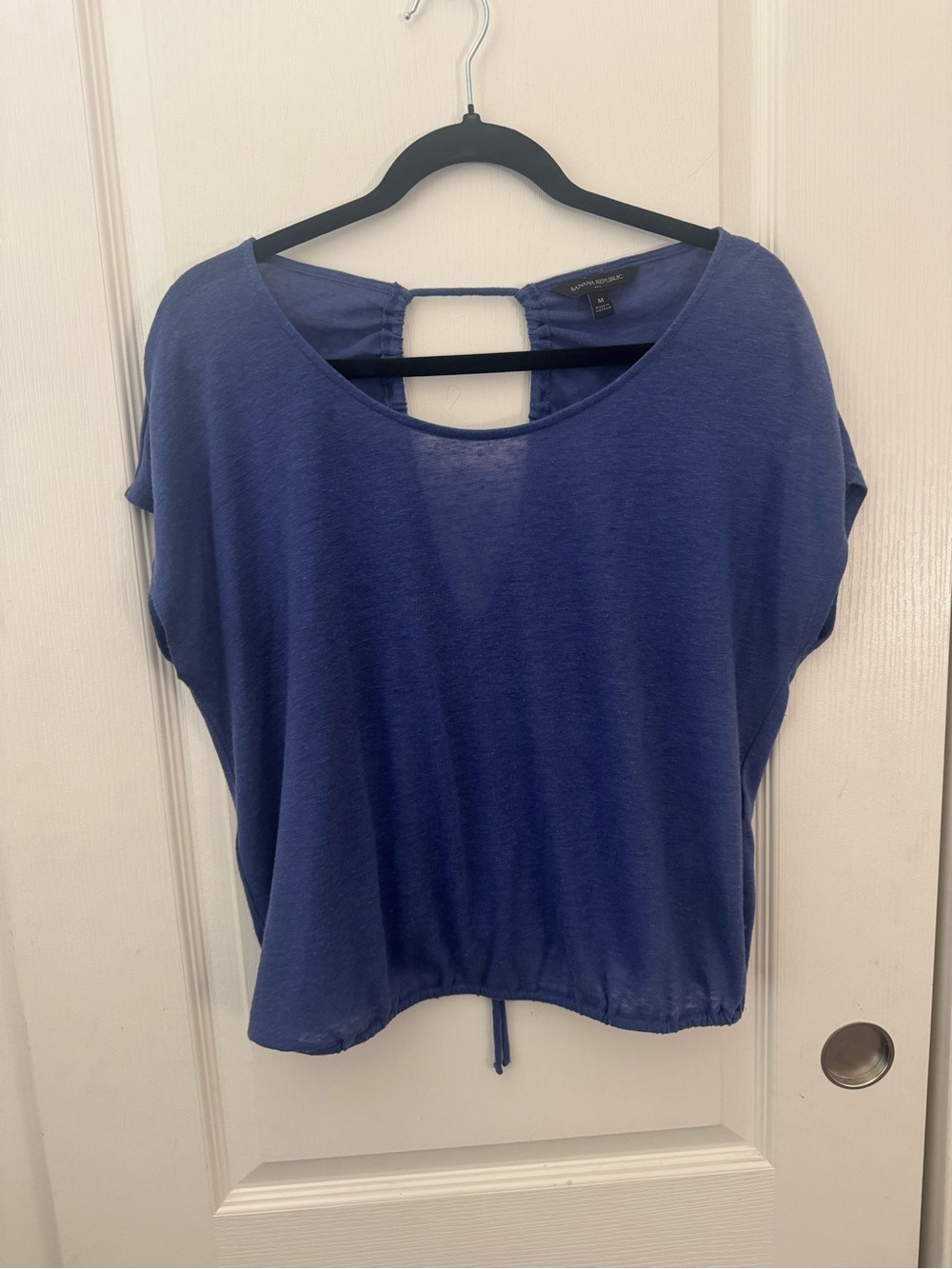 Banana Republic Linen Blend Blue Open Back Drawstring Top M